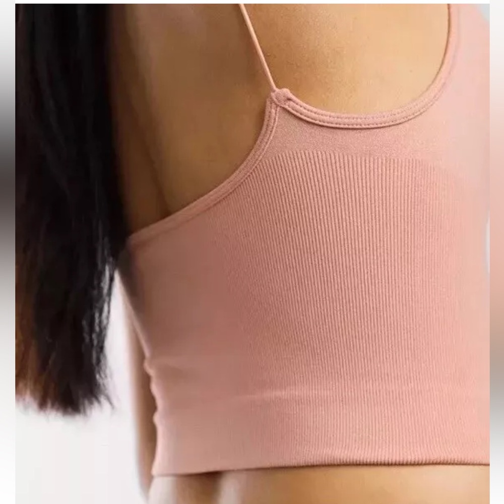 Free People Intimately Brami Crop Top M/L Nude Ribbed V-neck Skinny Strap Cami - Picture 6 of 10